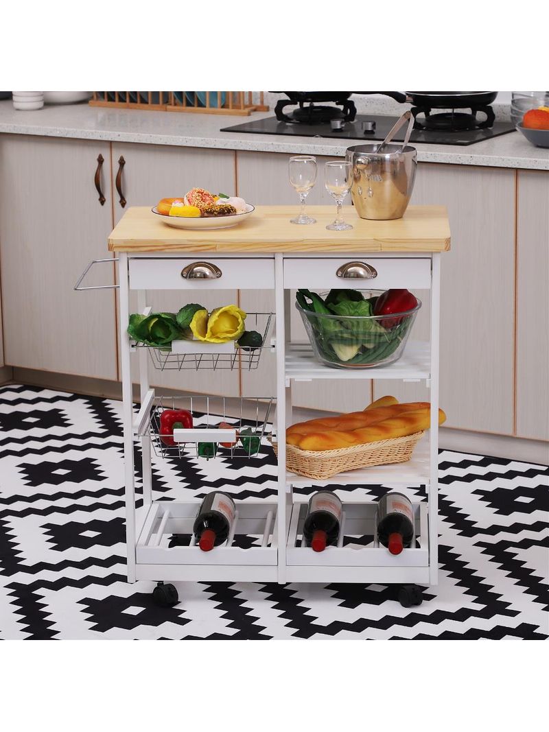 Homcom Carrello da cucina con cassetti e portabottiglie in legno bianco  74x37x76cm - BricoBravo