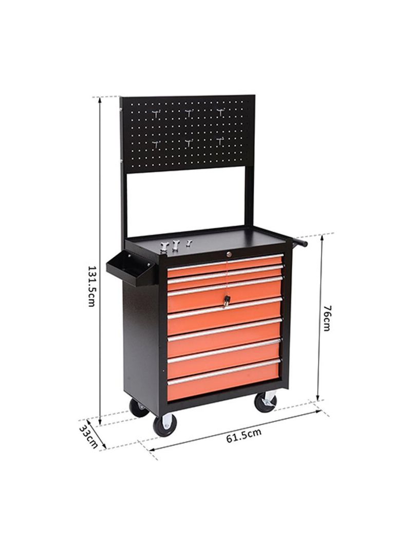 Carrello Porta Attrezzi HOMCOM Con 5 Cassetti - Rosso, Con Ruote E Serratura - Per Officina O Garage