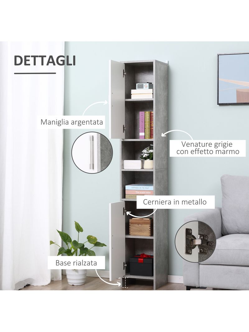 Mobile a Colonna per Bagno 30x30x180 cm in Legno Effetto Cemento Grigio