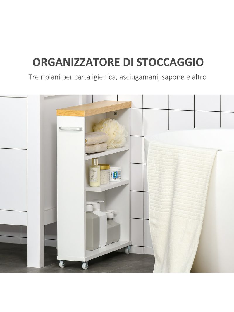 Mobiletto a Colonna da Bagno Portaoggetti 50x13x67,5 cm con Ruote in Legno  Bianco - BricoBravo