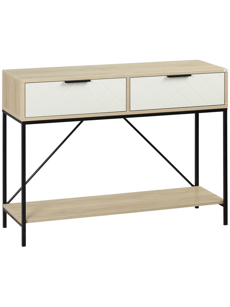 Tavolo Consolle Ingresso con 2 Cassetti e Ripiano Inferiore 100x33,5x76,5 cm  in MDF Truciolato e Acciaio - BricoBravo