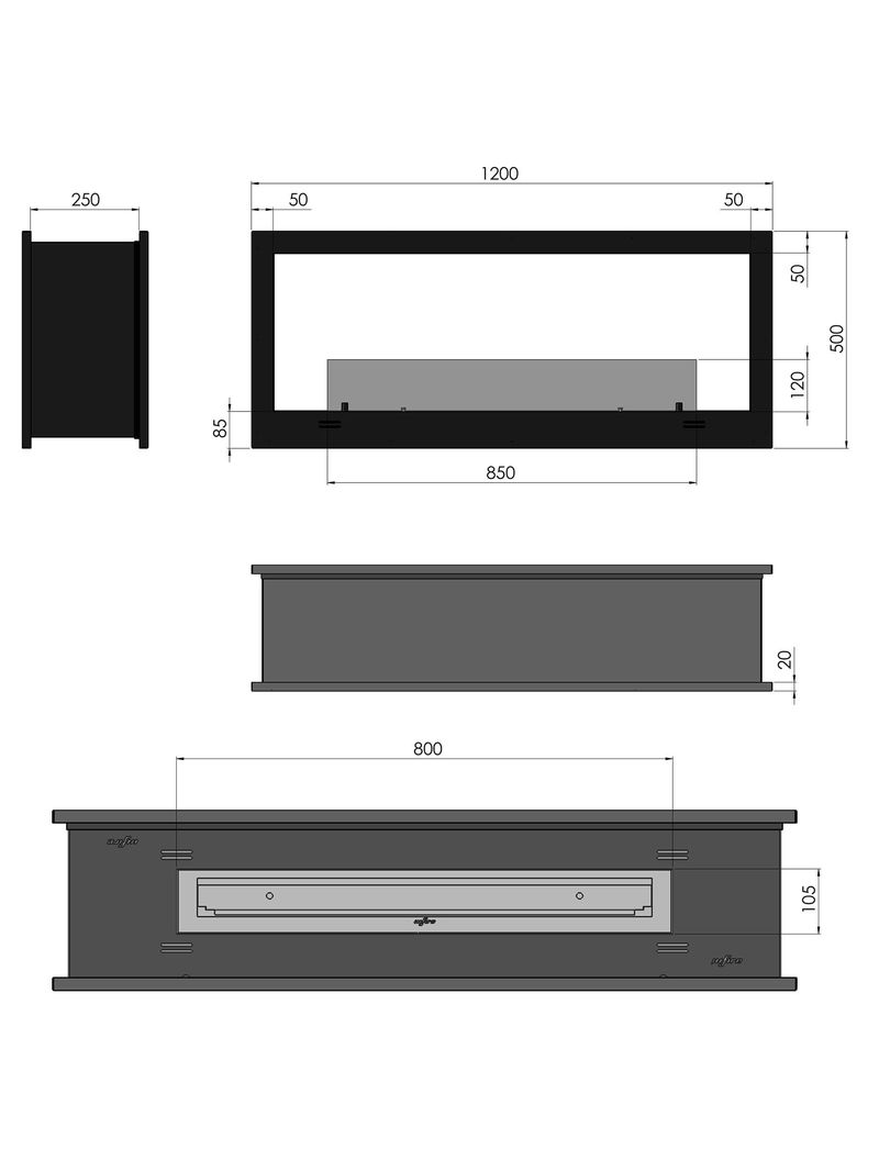 BIOCAMINO CAMINO AD ETANOLO 120 CM NERO LUCIDO CON VETRO