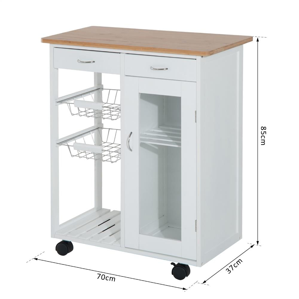 homcom - Carrello Da Cucina Con Cassetti E 2 Cesti In Legno Di Pino,  Bianco, 70x37x85cm - ePrice