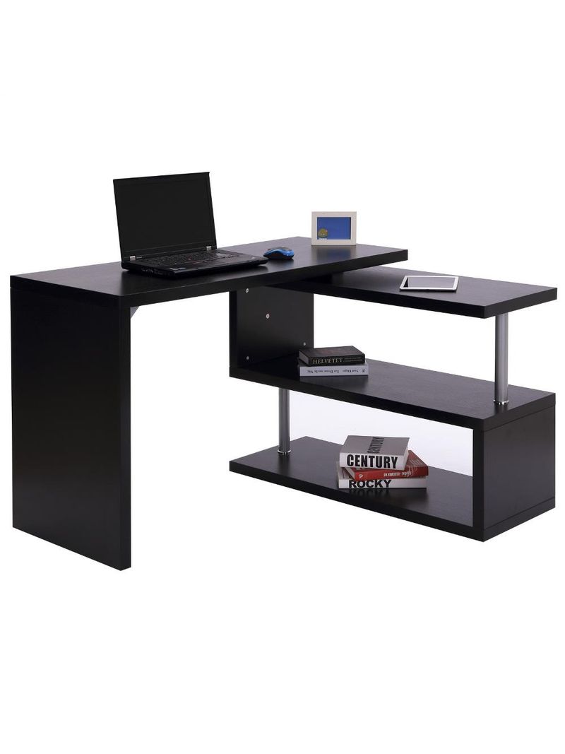Homcom Scrivania angolare ad angolo per pc computer con scaffali libreria  in legno nero 120x106x75cm - BricoBravo
