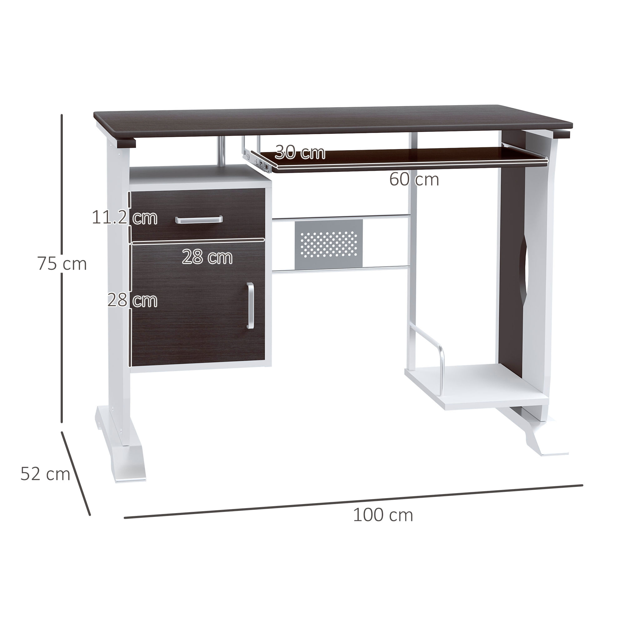 Scrivania da Ufficio Porta PC Cassetti in Legno Marrone 100x52x75