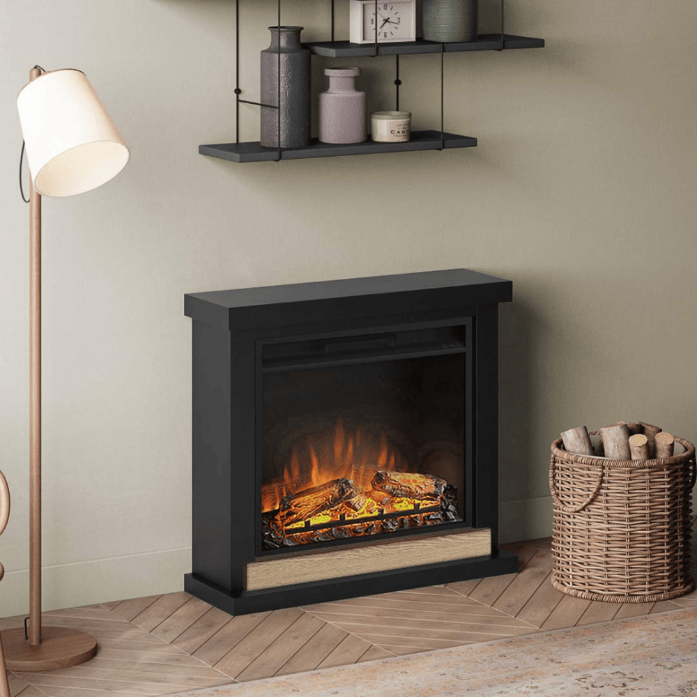 Tagu Camino caminetto elettrico 1500W da terra con cornice in legno Hagen  nero - BricoBravo