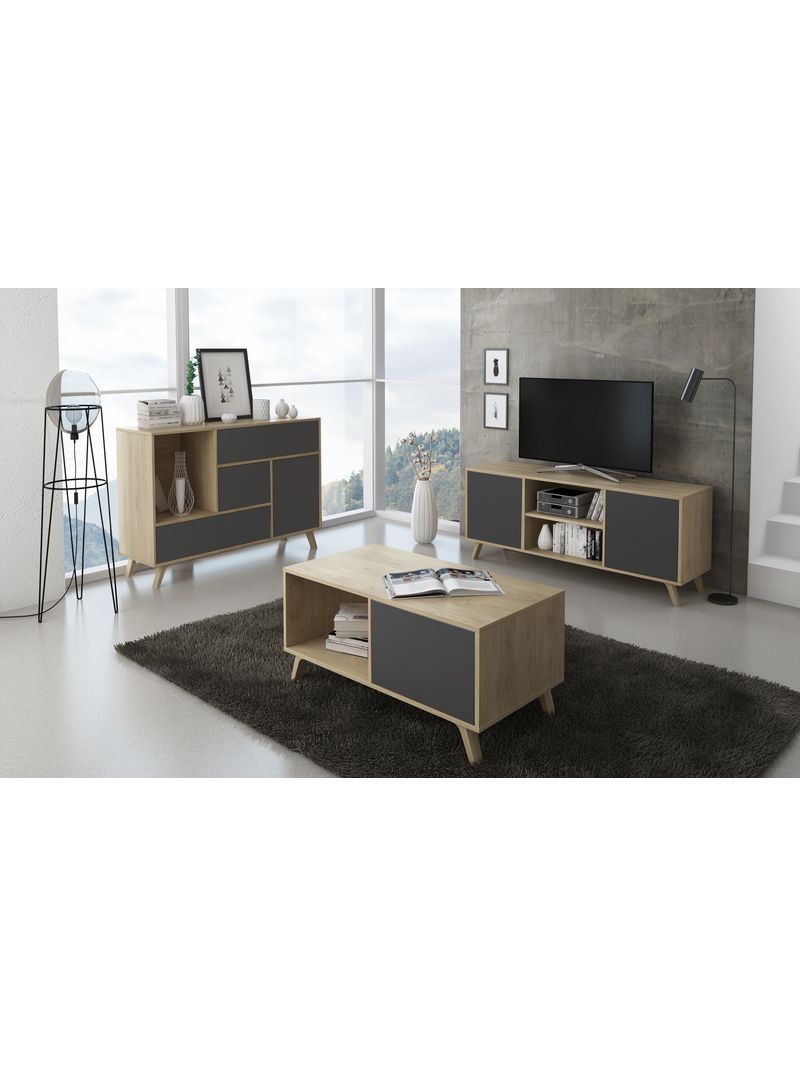 Credenza Sala da Pranzo 120x40x86cm Mobili Ausiliari Buffet 1 porte, 3  cassetti colore Rovere e Grigio Antracite - BricoBravo