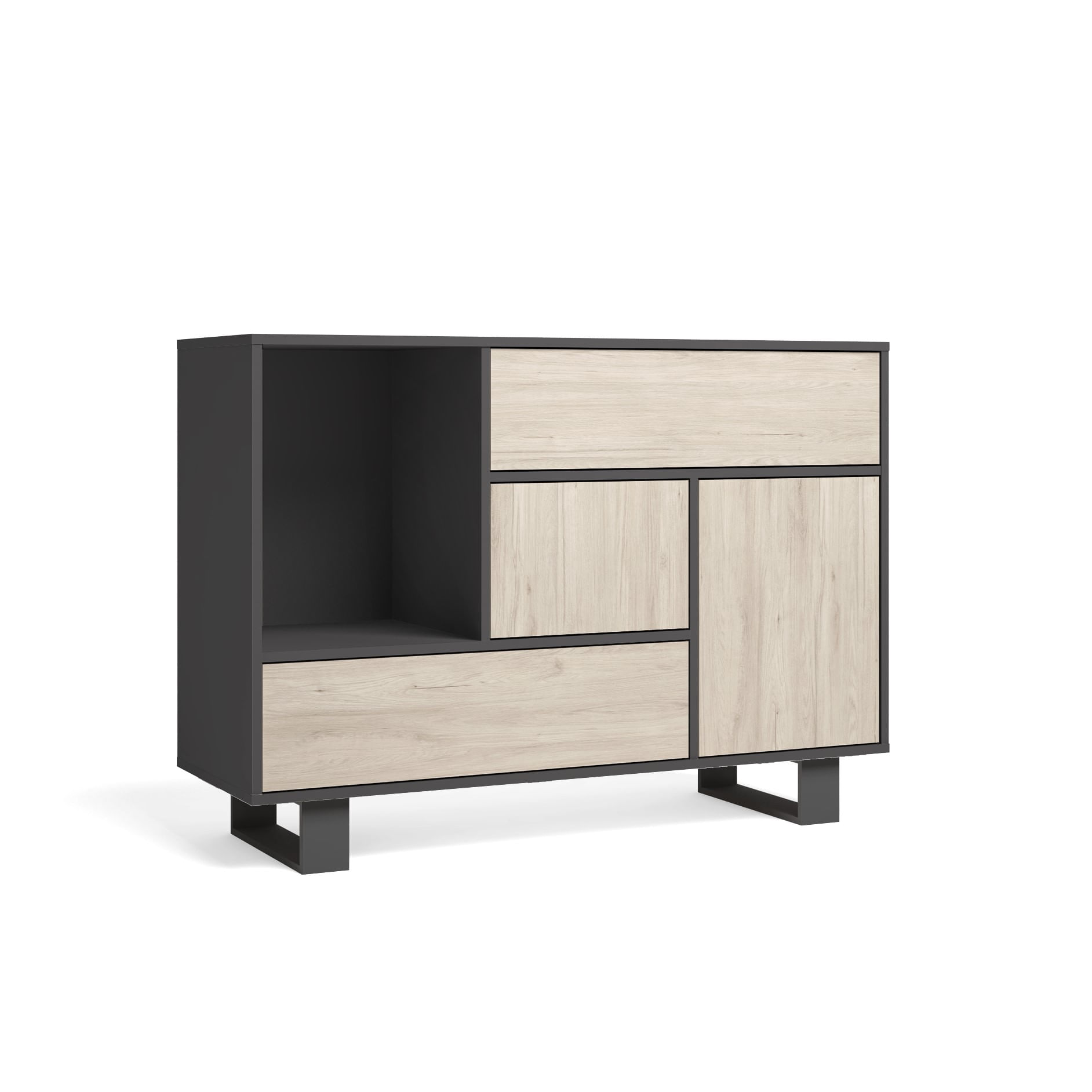 Credenza Buffet/sala Da Pranzo, Arredamento Ausiliario Buffet Loft 1 Porta,  3 Cassetti, Tutti In Colore Rovere Rustico. Misure: 120x40x86cm.