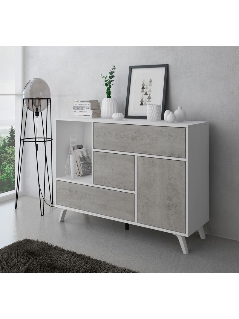 Credenza WIND per sala da pranzo, Buffet 1 porta, 3 cassetti