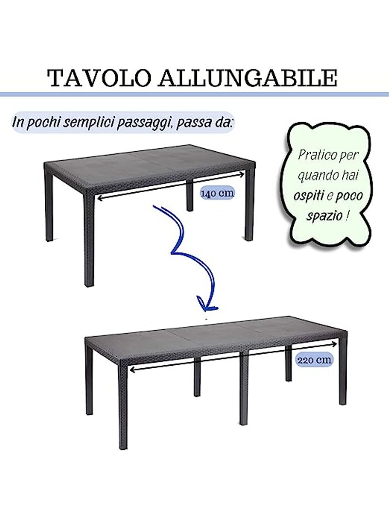 Tavolo da giardino 8 posti allungabile 150/240x90x72h cm in