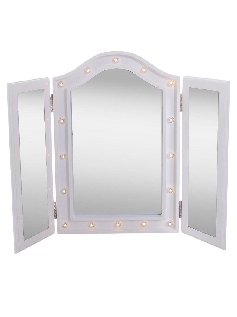 Legno homcom Specchio da Trucco Ripiegabile Retroilluminato con 16 Luci LED per Camera da Letto Bianco 73x53.5x4.5 cm 