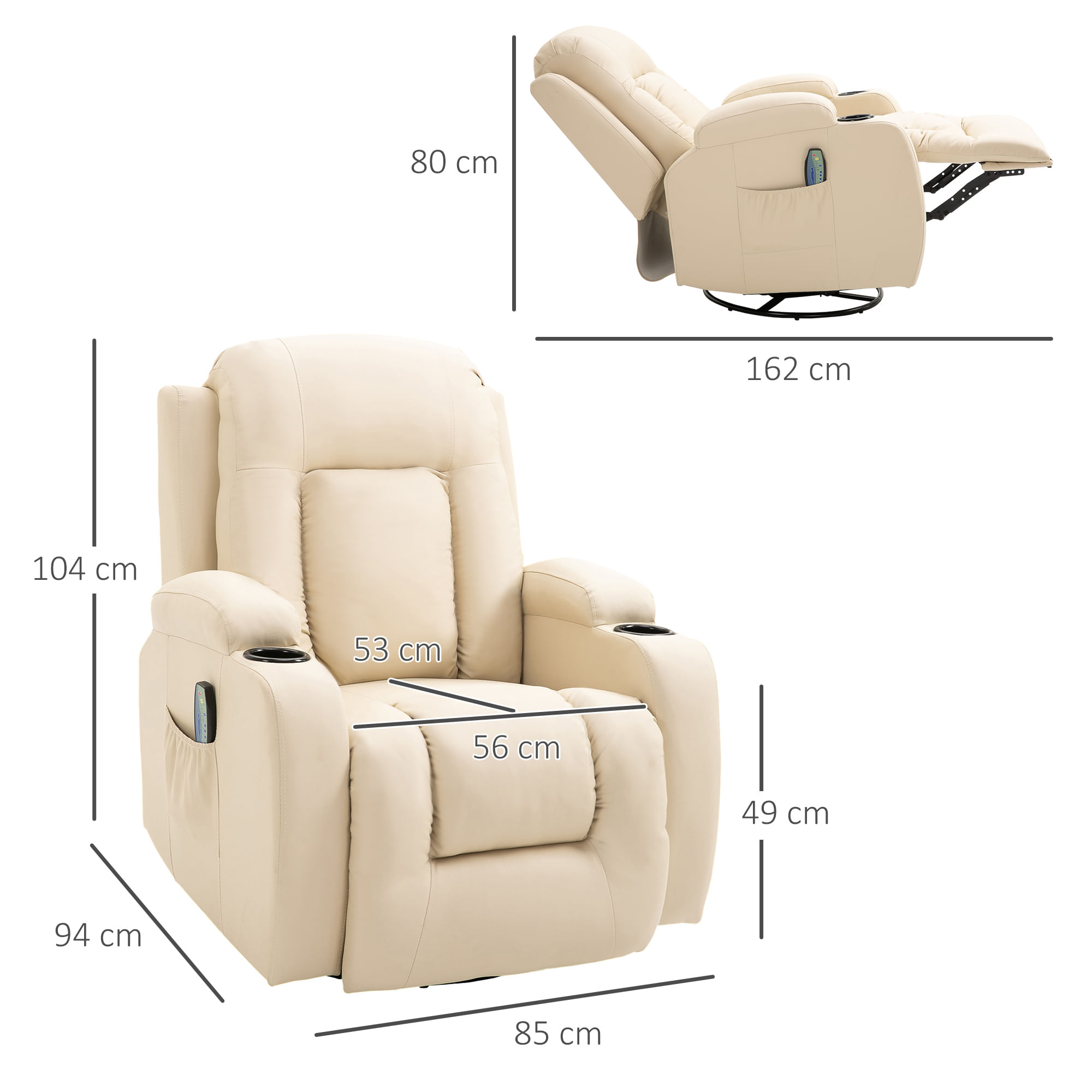 Poltrona Relax Massaggiante e Reclinabile 85x94x104 cm in Similpelle Crema  - BricoBravo