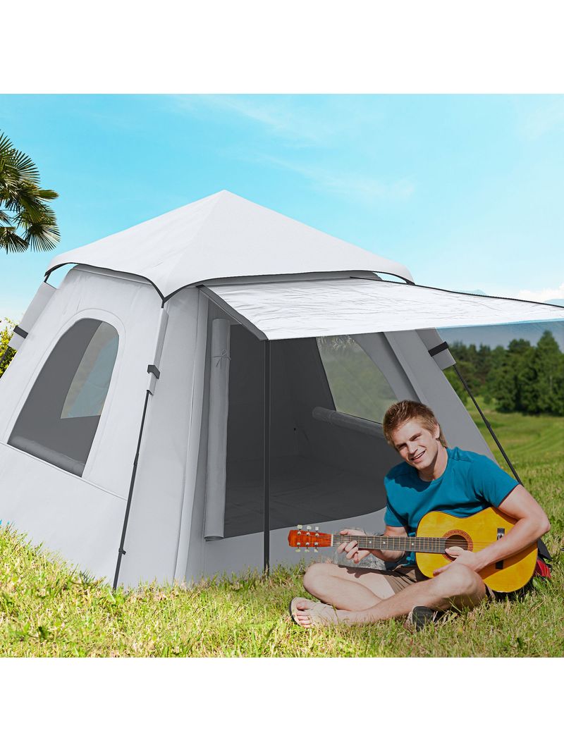 EASYCOMFORT Tenda da campeggio da 2-3 persone con Veranda, 210x210x150cm,  grigia e bianca