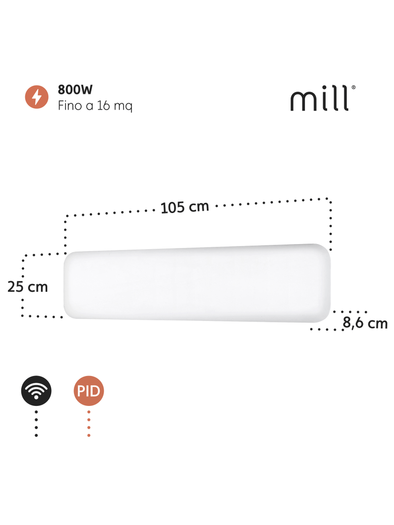 Mill Termoconvettore elettrico 800W a Parete Invisible Steel con controllo  Wifi - BricoBravo