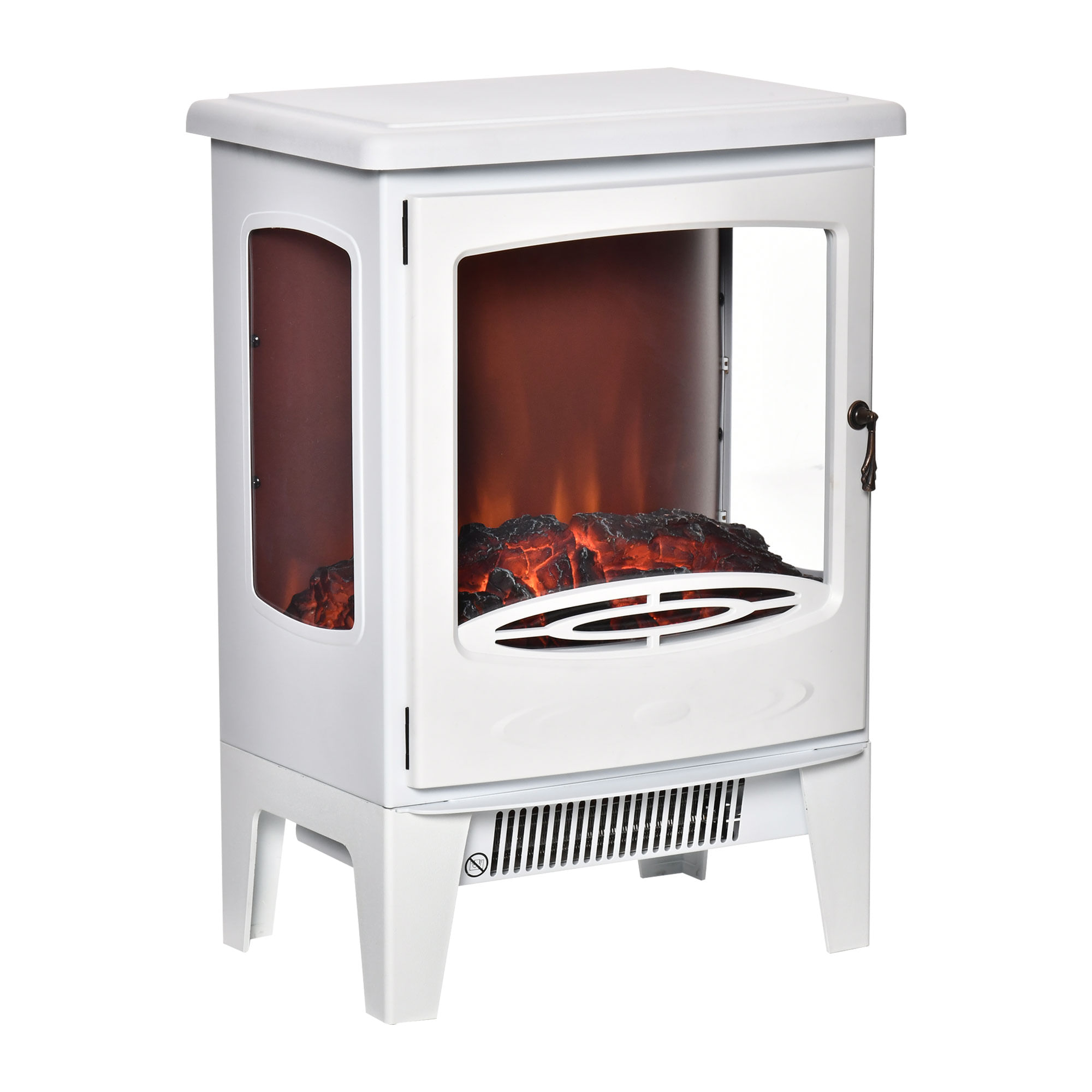 Camino Elettrico Portatile HOMCOM - Effetto Fiamma Realistico, 1500W, Riscaldamento 10-15m&sup2;, Bianco