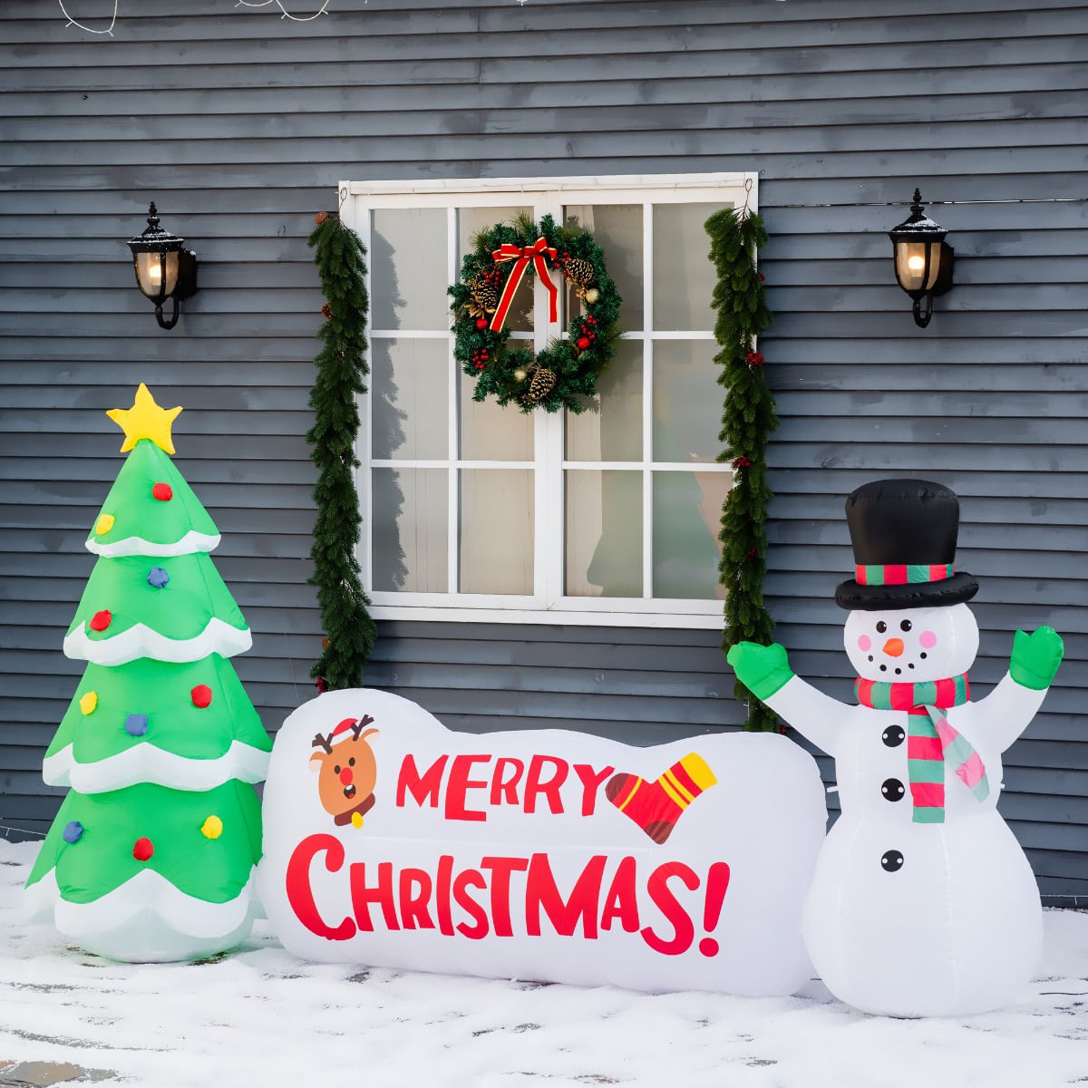 decorazione per esterni e interni casa famiglia DADEA 2 x 1,8 m natale gonfiabile pupazzo di neve con albero di Natale carino luci decorazione per cortile illuminato gonfiabili per prato 