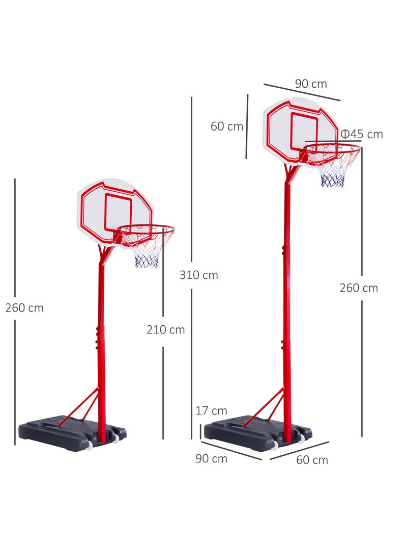 Canestro Basket da Esterno Altezza Regolabile 210-260 cm Ruote