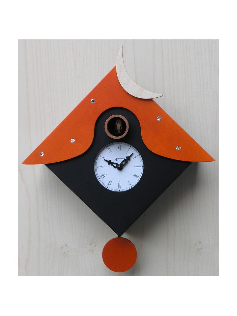 Orologio a Cucù da Parete 34X34X12Cm Pirondini Italia Otranto Nero e Arancio