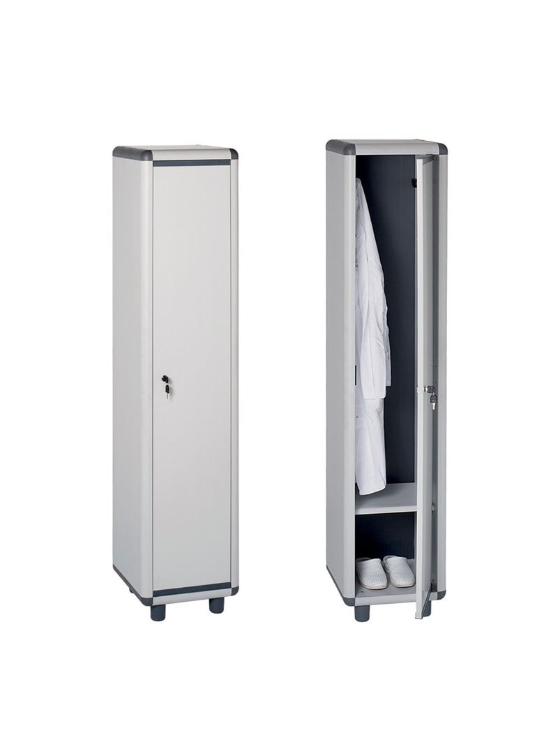 Armadietto Spogliatoio 2 Ante In PVC Grigio 72x39x175 Cm - Con Serratura, Ganci, Ripiano, Made In Italy