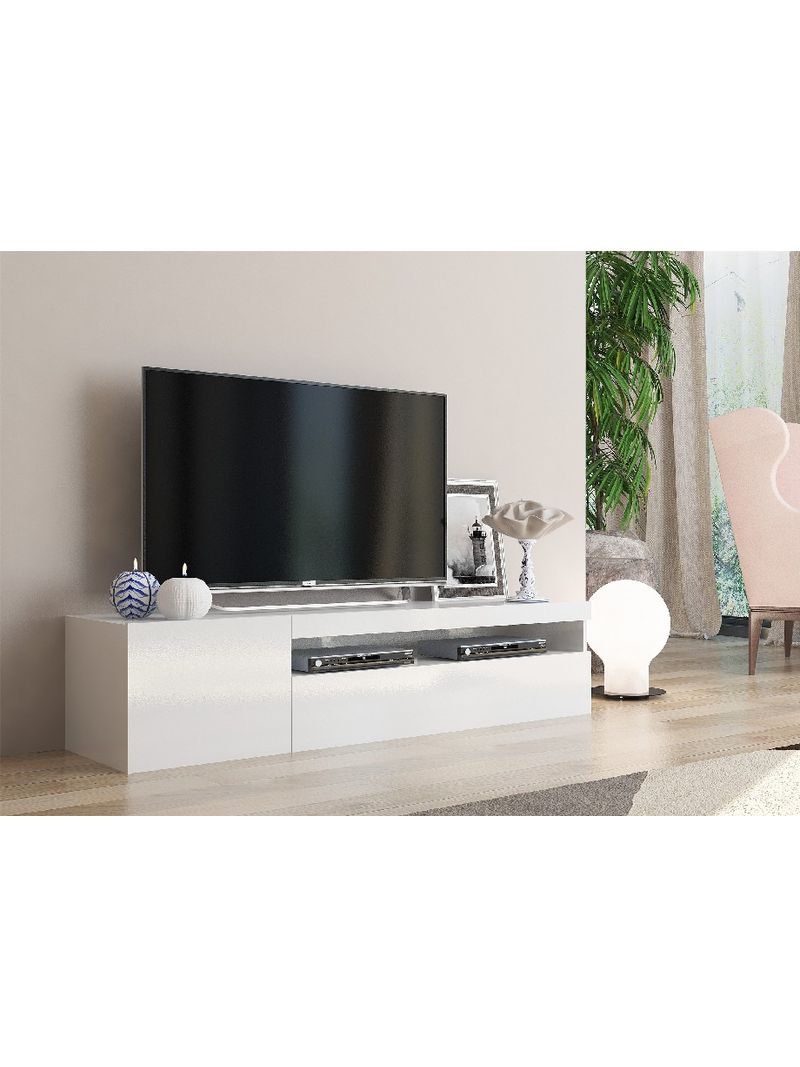 Mobile TV Angolare Con Luci LED Dripex - 100x68x40 Cm Bianco, 6 Ripiani In Vetro - Foto 8