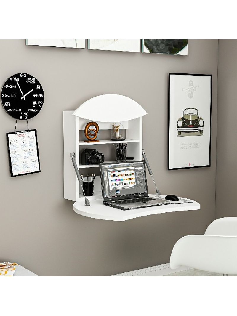 Scrivania Pieghevole Da Parete 80x60cm - Tavolo Ribalta Salvaspazio Per Camera, Cucina, Ufficio - Foto 7