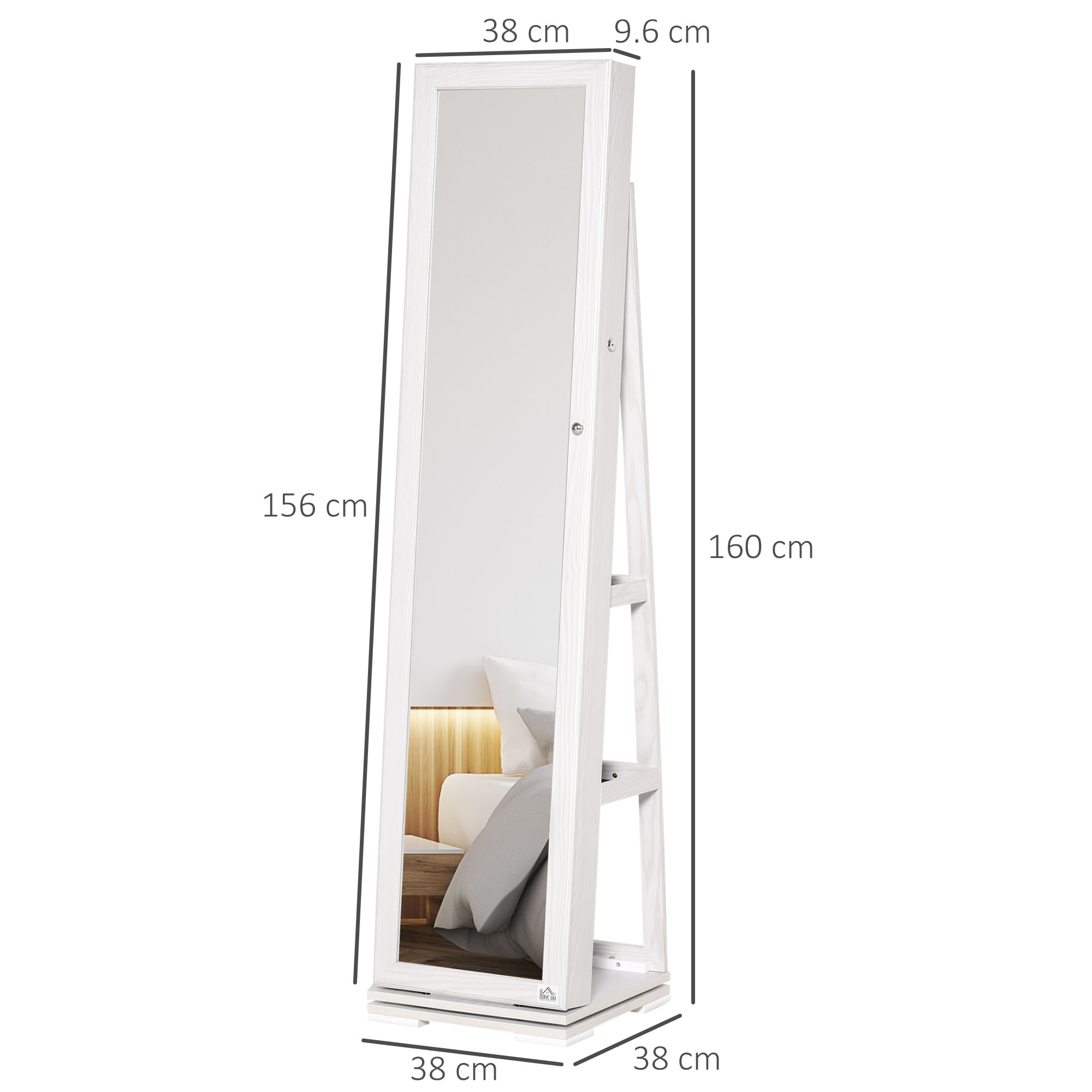 Specchio portagioie da terra girevole in legno bianco con 2 chiavi -  BricoBravo