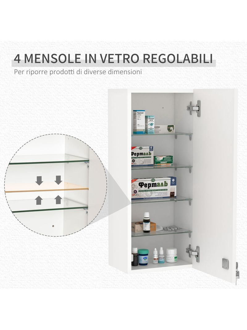 6H0372 Armadietto per medicinali 24x13x30 cm Bianco Legno Rettangolo  Mobiletto da bagno sospeso