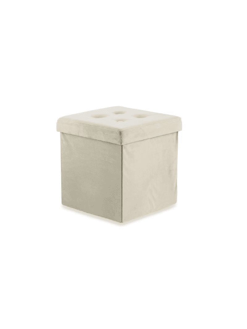 Puff pouf contenitore in velluto beige quadrato da soggiorno salotto