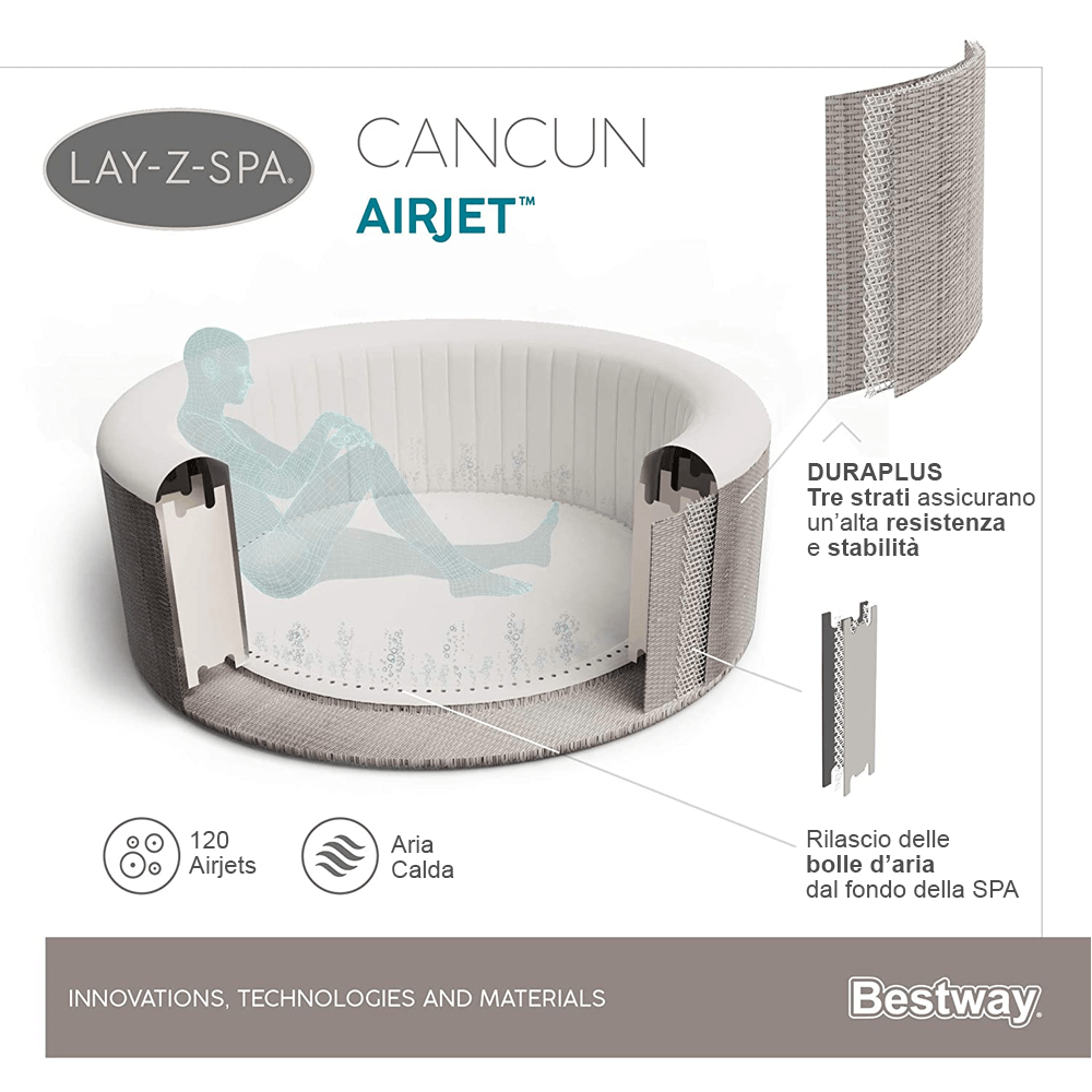 Piscina idromassaggio gonfiabile da esterno per 4 persone Bestway Cancun  AirJet - BricoBravo