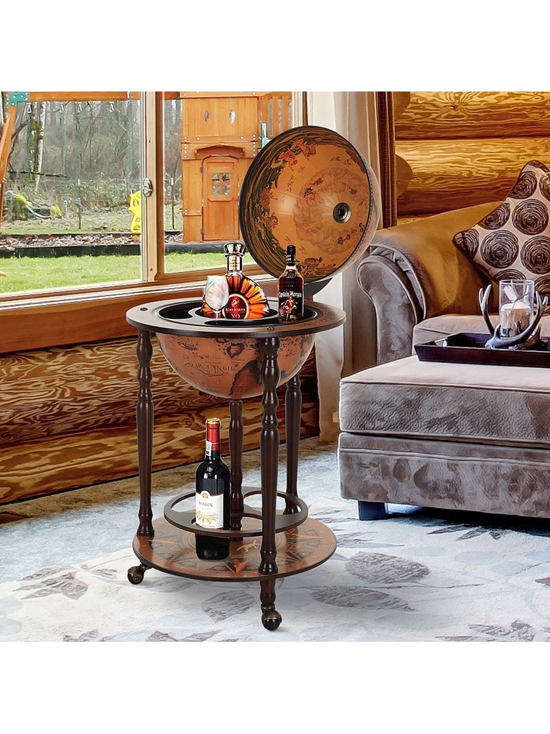 Mappamondo Bar Mobile Con Ruote - Portabottiglie E Minibar Elegante 88x70x45cm