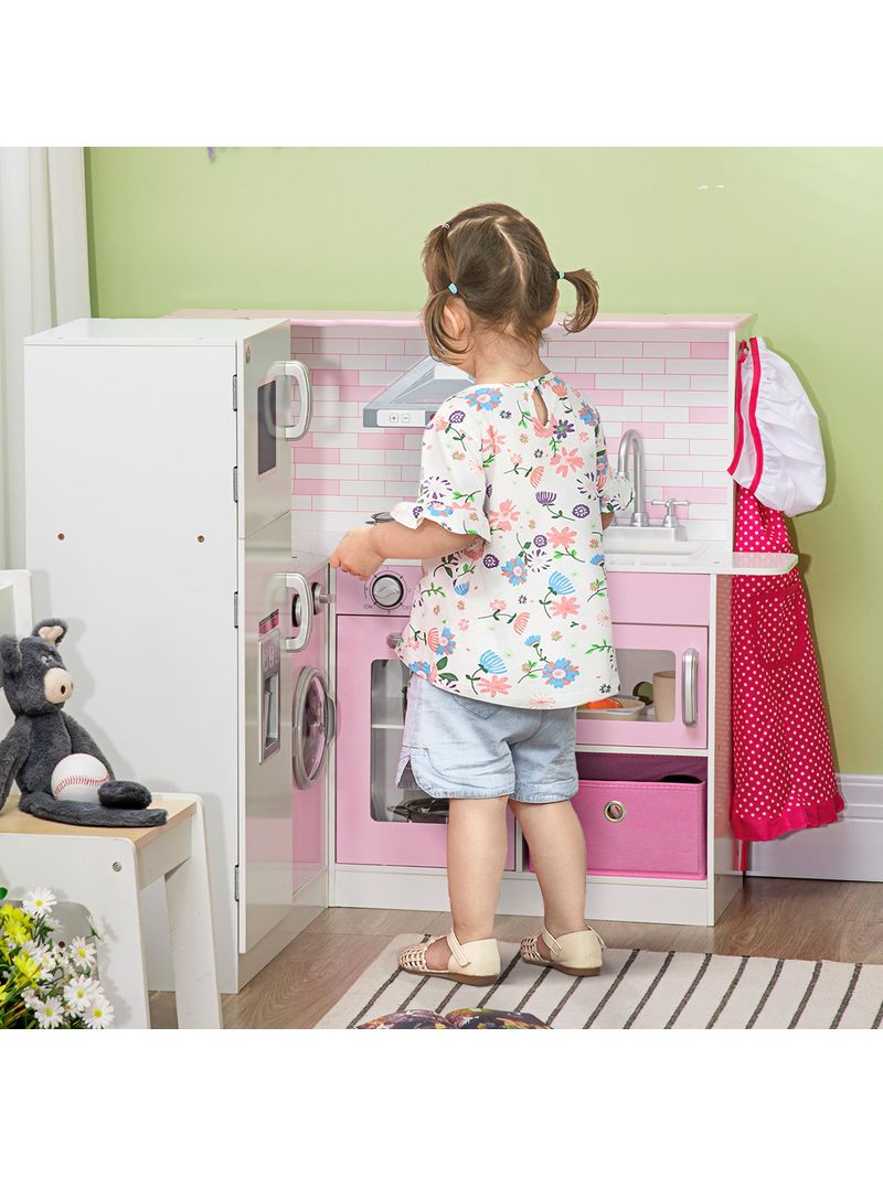 Cucina giocattolo per bambini in legno con lavatrice piano cottura, Set  giochi cucina realistica Bianco