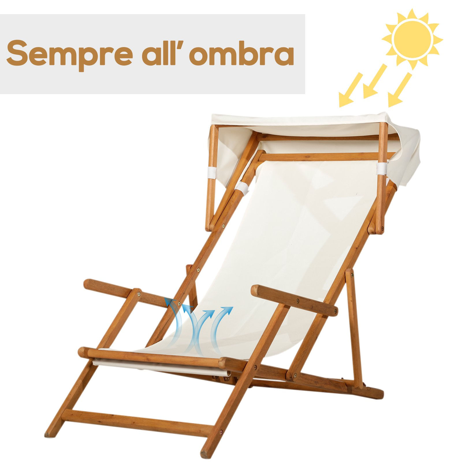 Sdraio Da Giardino Tami Sun In Legno Di Acacia - Regolabile Con Schienale, Poggiapiedi E Tavolino Incorporato