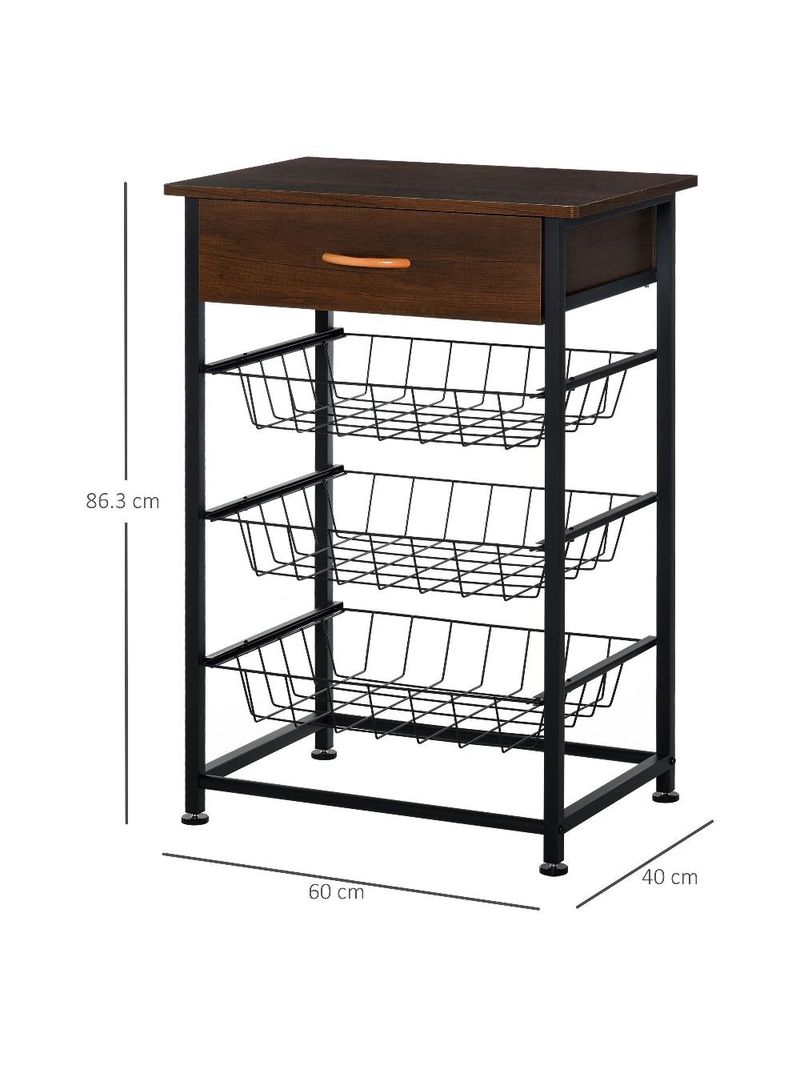 HOMCOM Mobiletto Cucina Salvaspazio con Cassetto e Cestelli Estraibili in  Metallo e Legno, Marrone e Nero, 60x40x86.3cm Legno