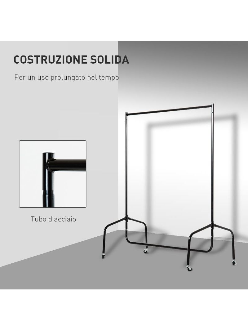 HomCom Stender Rella Porta Abiti con 4 Rotelle in Ferro, 150x60x150cm