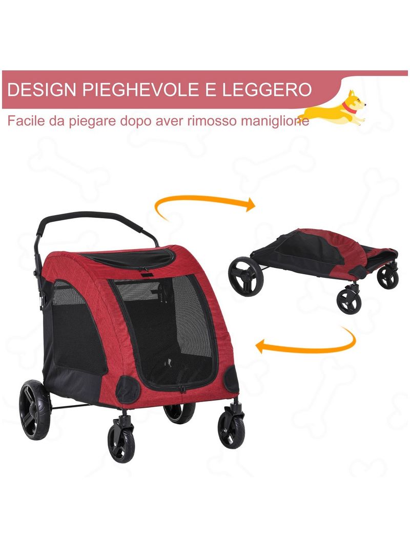 BingoPaw Passeggino Per Cani Pieghevole - Portata 20kg Con Cestino Rimovibile E Copertura Antipioggia - Foto 10