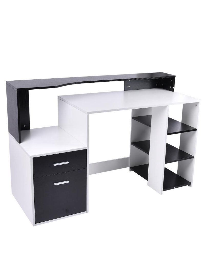 Tavolo da computer con 2 cassetti 3 ripiani scaffali porta stampante nero  bianco - BricoBravo