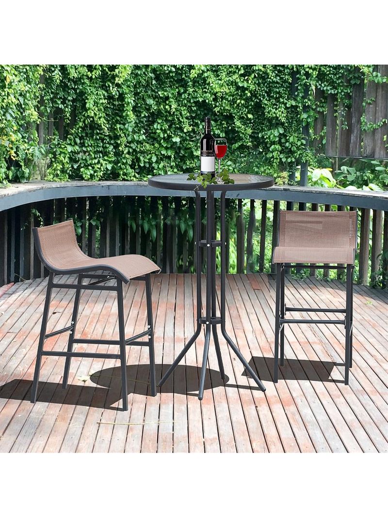 Set Bar 3 Pezzi Con Tavolo Vetro E Sgabelli - Ideale Per Esterni - Foto 9