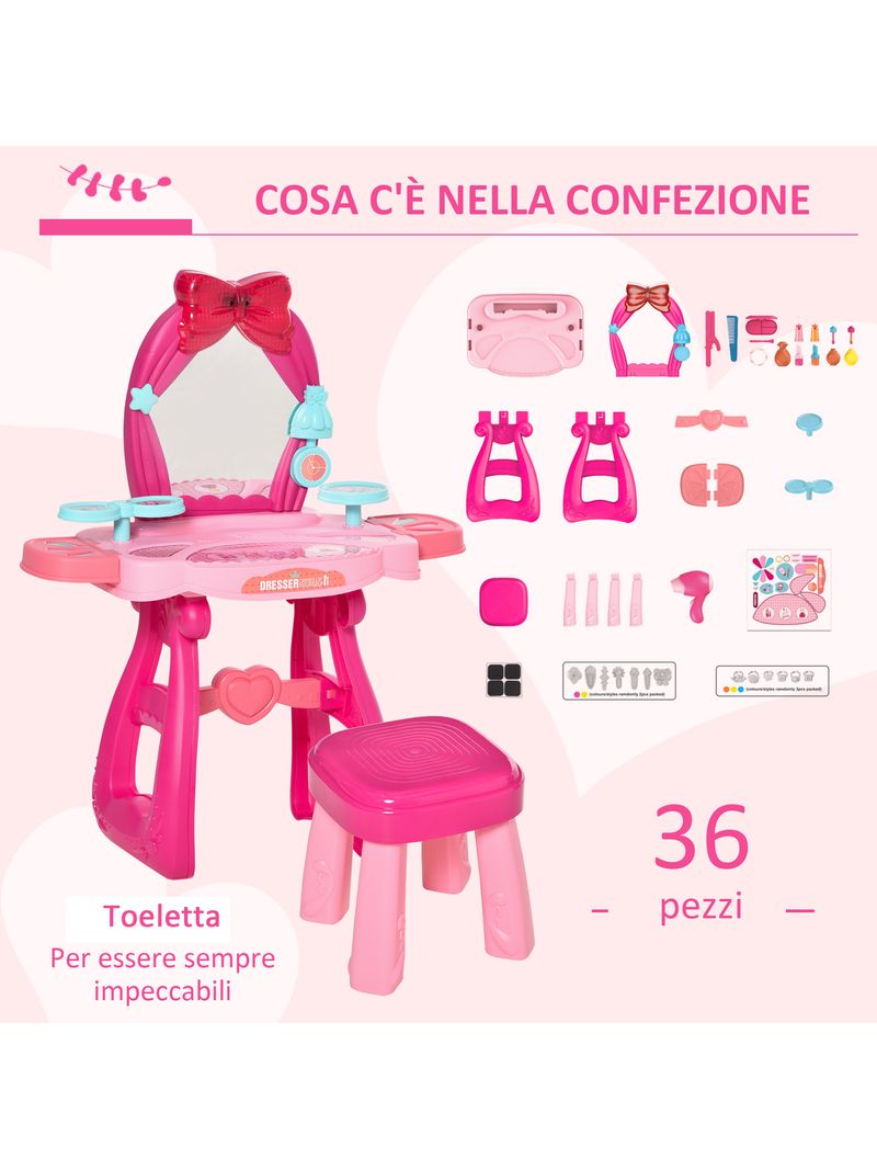 Postazione Trucco Specchiera Giocattolo per Bambini con Specchio e  Accessori Rosa e Rosso - BricoBravo