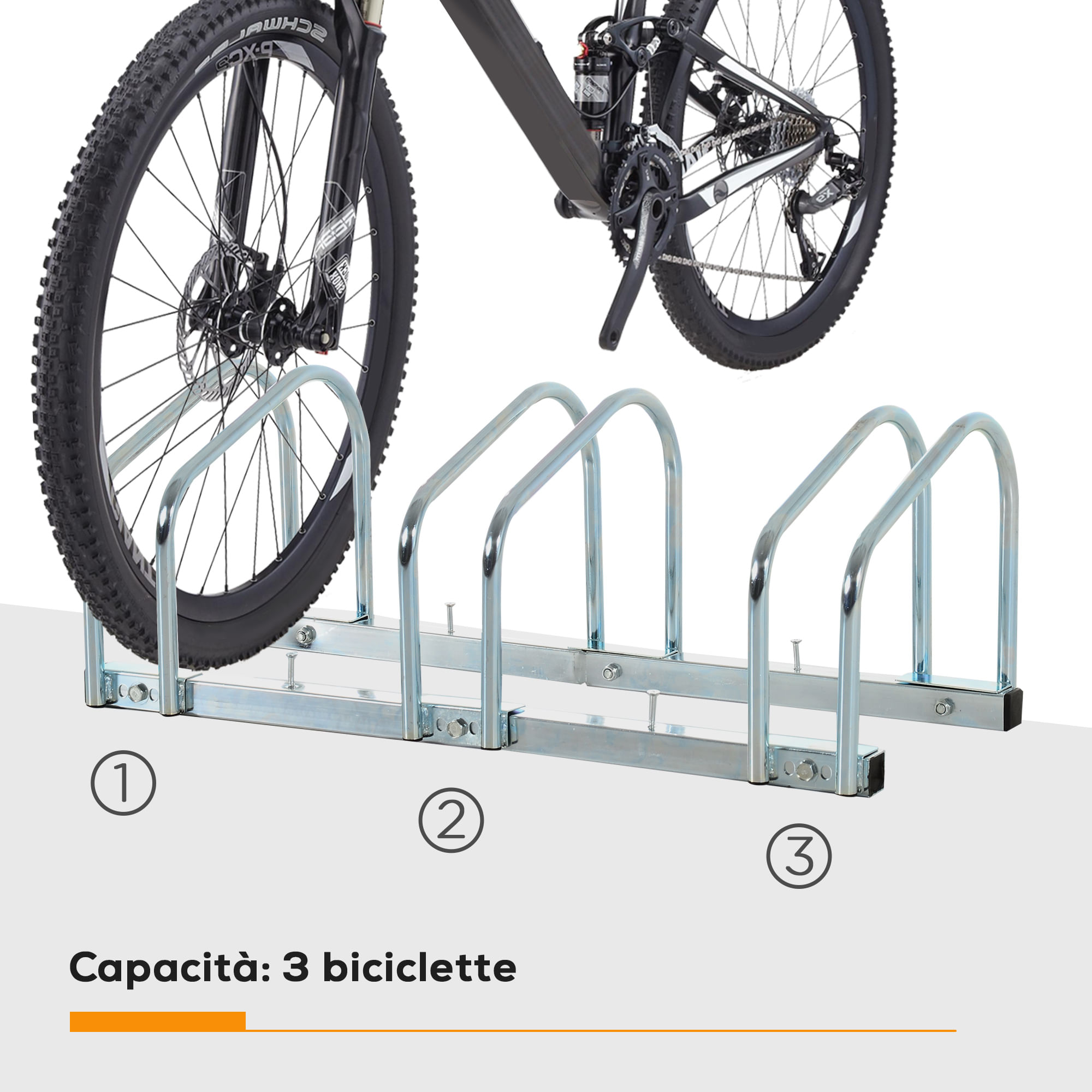 Rastrelliera Porta Biciclette 3 Posti 76x33x27 cm in Acciaio Argento -  BricoBravo
