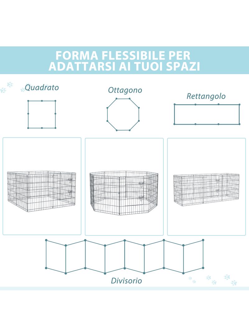 Recinto per Cani Gatti a Rete 8 Pezzi 76x61 cm Nero