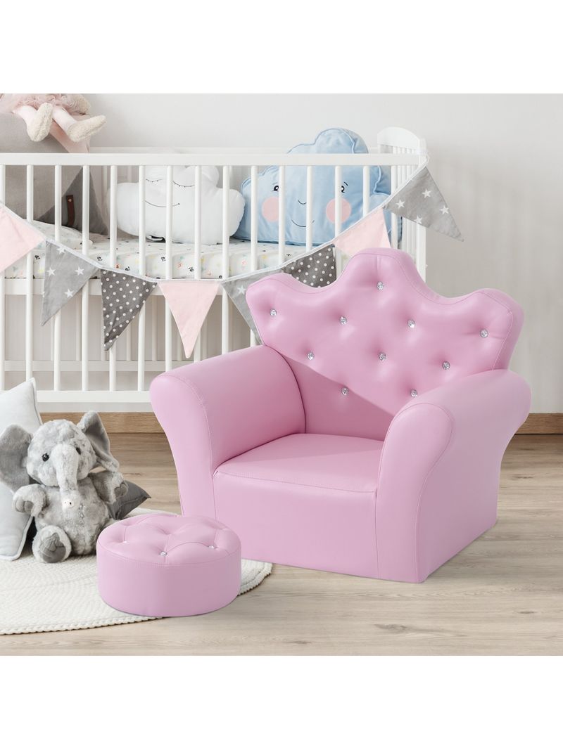 Poltroncina Imbottita per Bambini 58x40,5x49 cm con Poggiapiedi Rosa -  BricoBravo