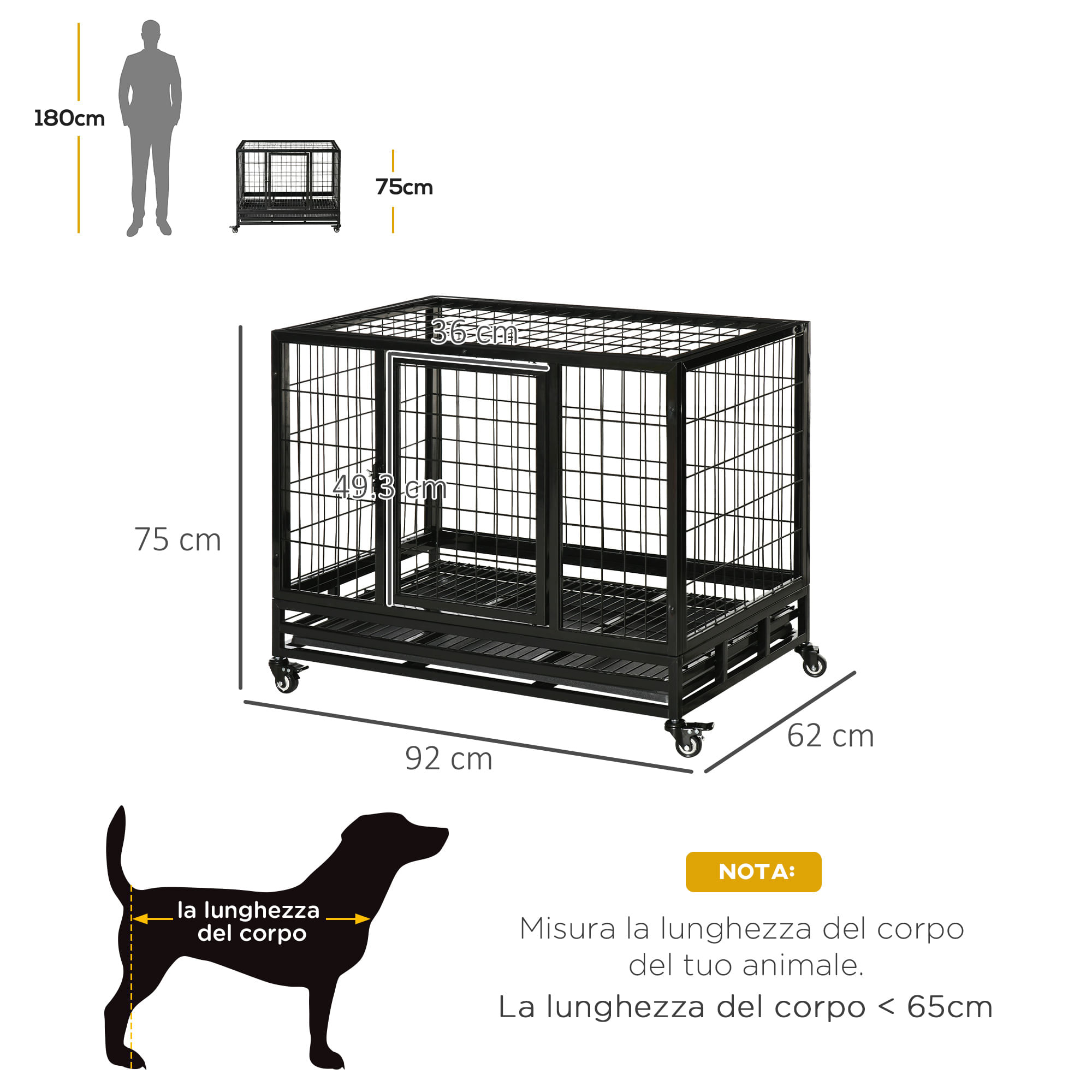 EASYCOMFORT Gabbia Box per Cani Cuccioli da Interno Esterno con Rotelle  92×62×75cm