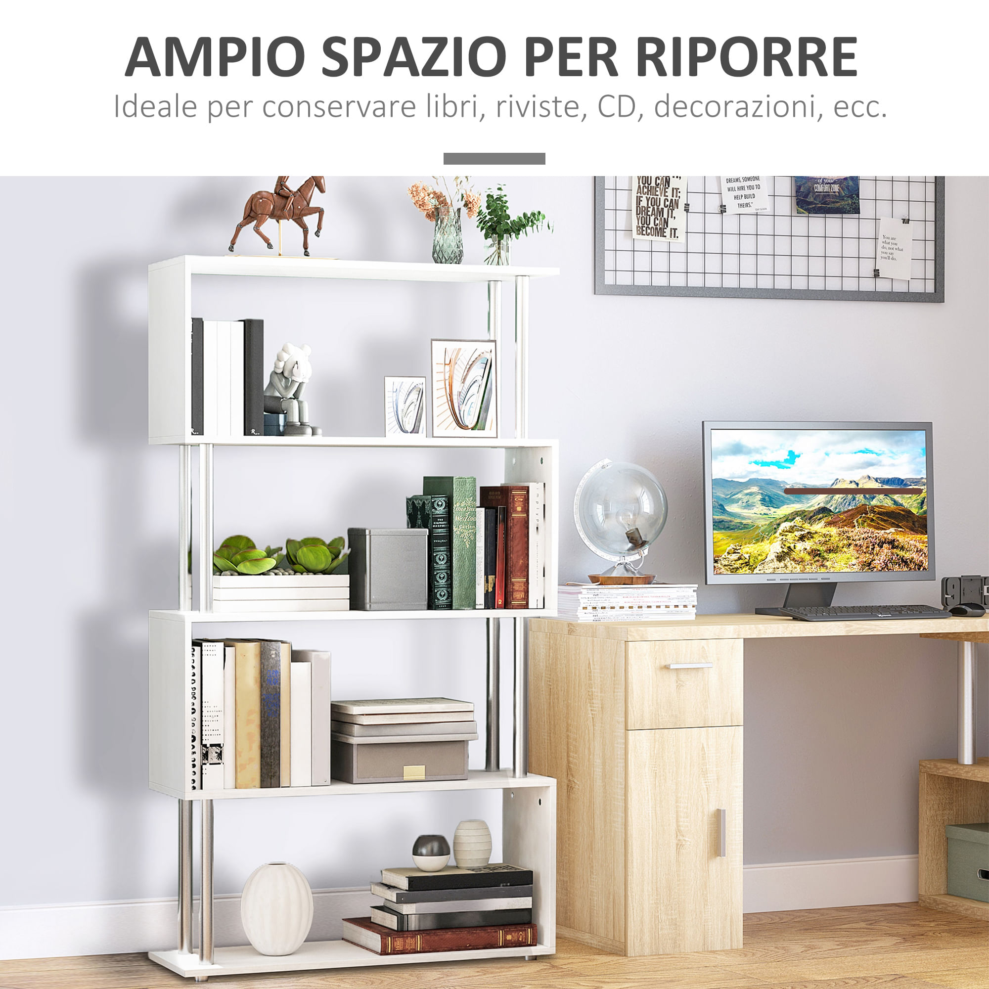 WOLTU 4-Tier Libreria Moderna da Terra 4 Ripiani Bianco