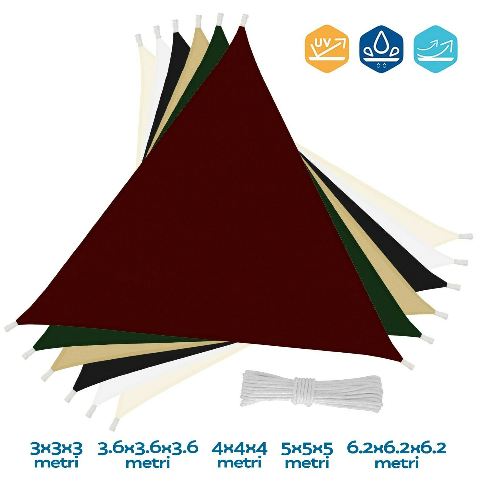 Tenda Velo Sole Triangolare 5x5m BB Sport - Protezione UV 90%, HDPE, Colore Cocco Per Esterni - Foto 5