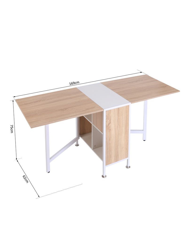 Homcom tavolo pieghevole scrivania con 4 scompartimenti, rovere e bianco  169x62x75cm - BricoBravo