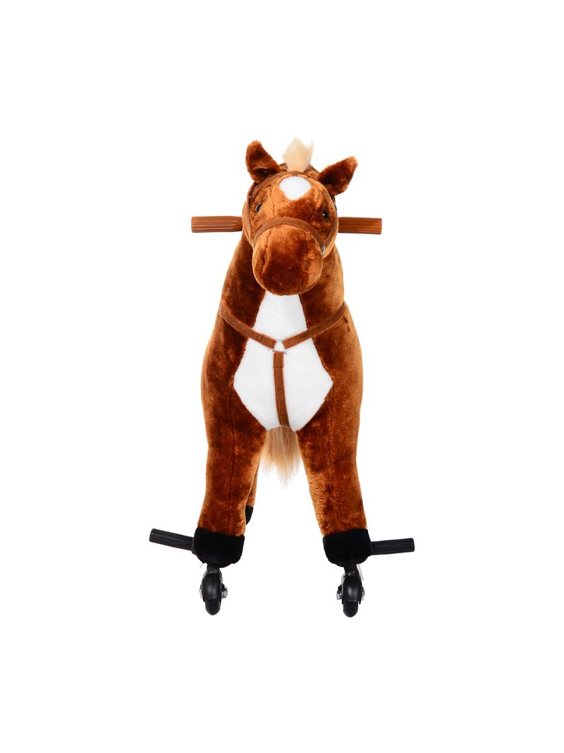 HomCom Cavallo Cavalcabile in Peluche Giocattolo con Suoni e Ruote per  Bambini, Marrone