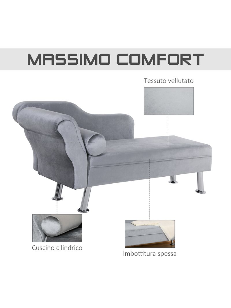 Divano Chaise Longue con Cuscino 160x56x75 cm in Metallo e Tessuto Grigio -  BricoBravo