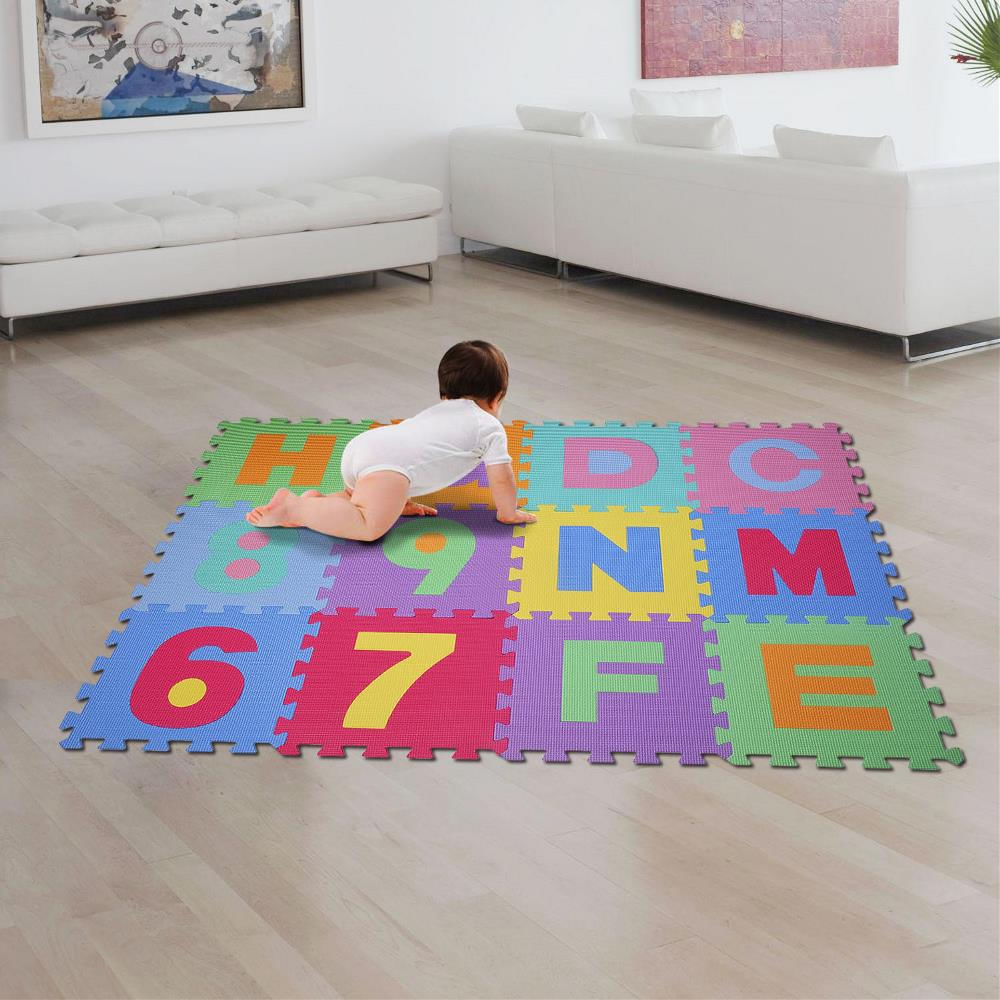 HOMCOM Tappeto Puzzle Per bambini da 36 Pezzi - 26 Lettere e Numeri da 0-9