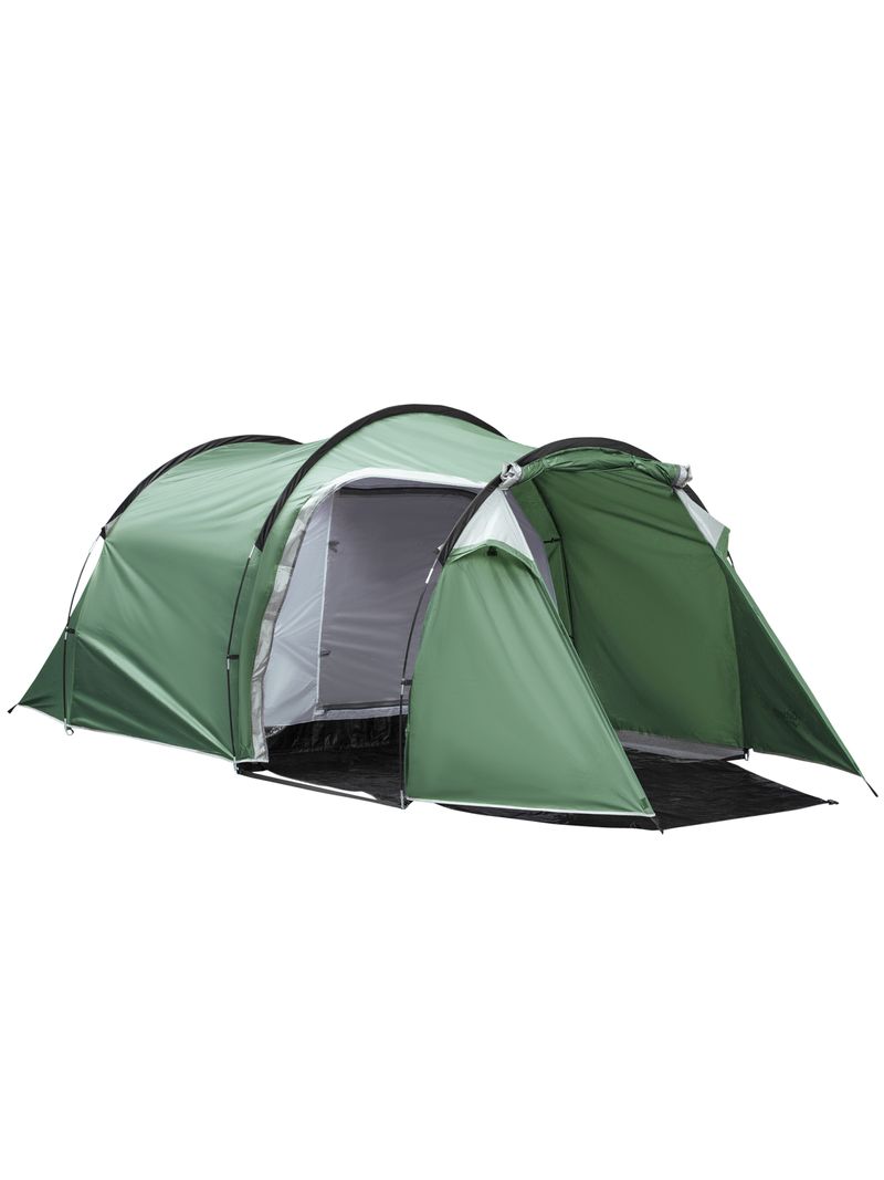 Tenda da campeggio 4 posti con ampio vestibolo impermeabile colore verde  scuro - BricoBravo