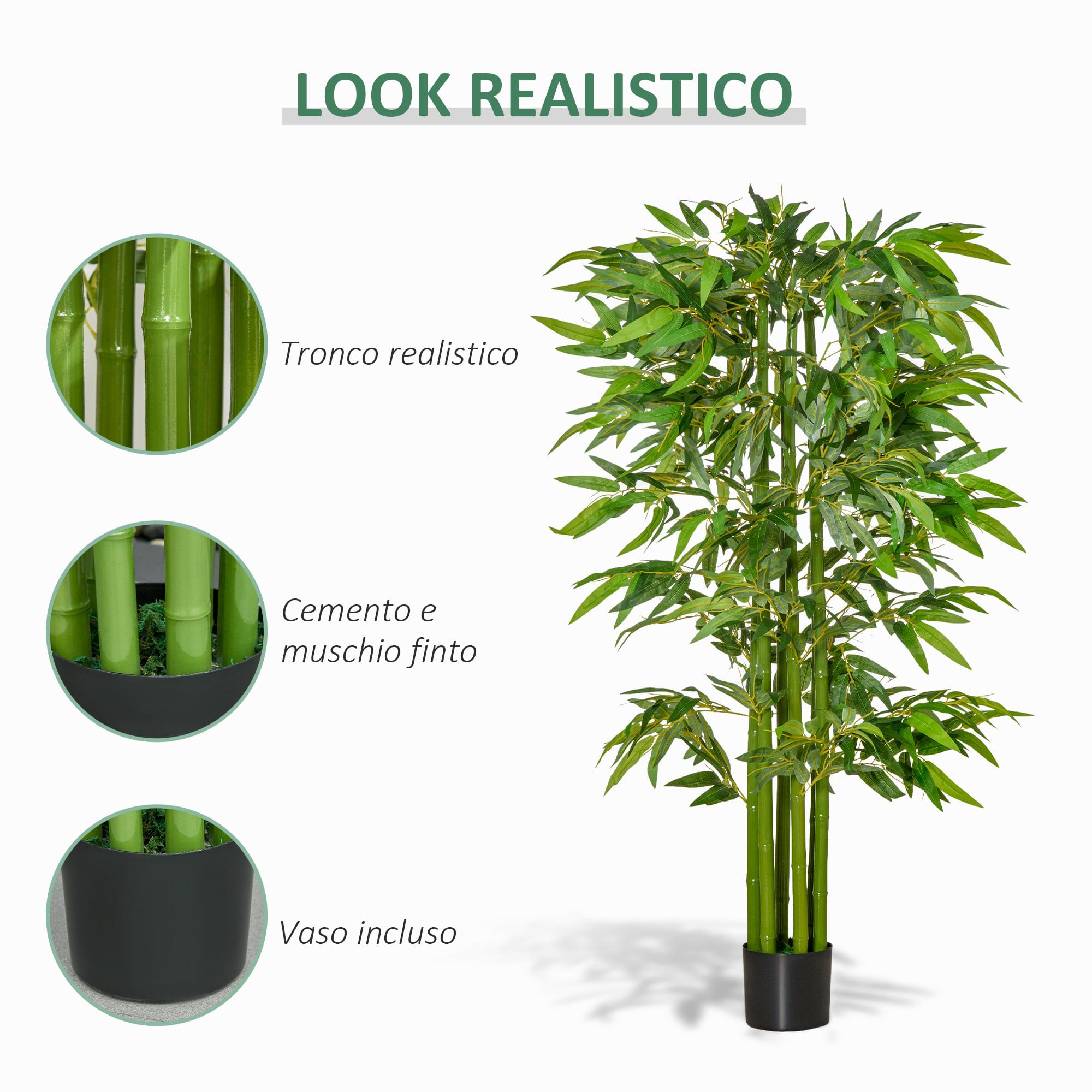Pianta finta di bambù alta 160cm con vaso nero per interno ed esterno verde  - BricoBravo